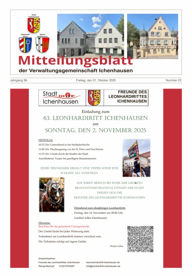 Mitteilungsblatt der Verwaltungsgemeinschaft Ichenhausen Titelblatt 22/2025
