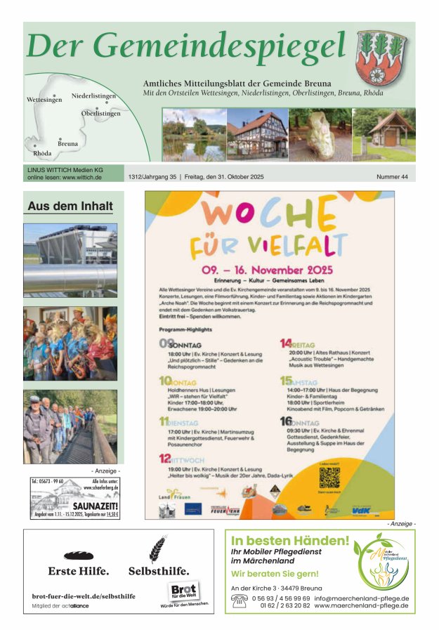 Der Gemeindespiegel (Breuna) Titelblatt 44/2025