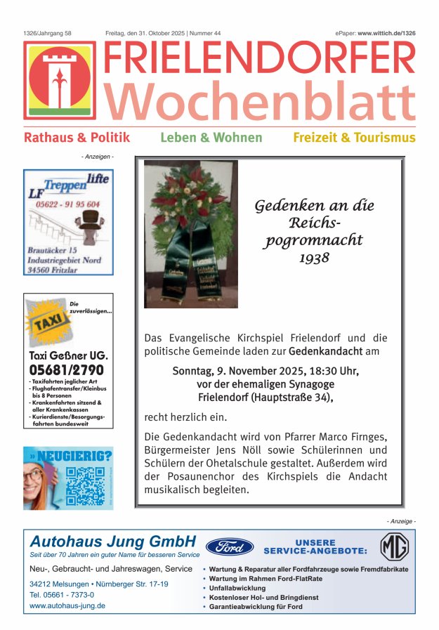 Frielendorfer Wochenblatt Titelblatt 44/2025
