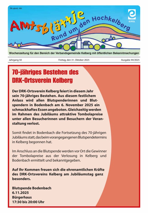 Amtsblättje - Rund um den Hochkelberg Titelblatt 44/2025