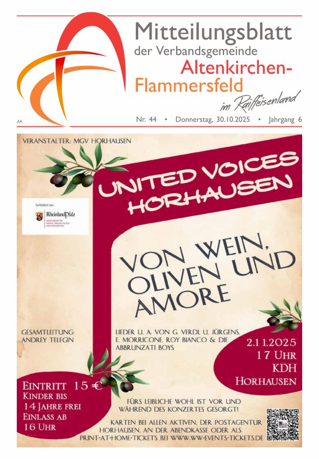 Mitteilungsblatt Verbandsgemeinde Altenkirchen-Flammersfeld Titelblatt 44/2025