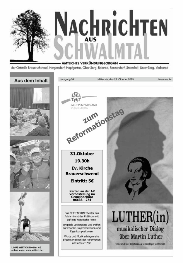 Nachrichten aus Schwalmtal Titelblatt 44/2025