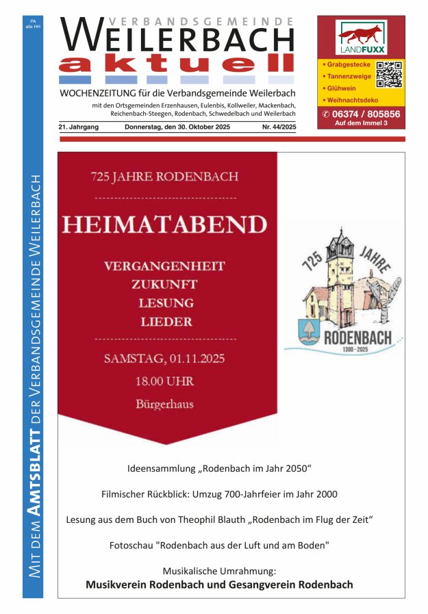 Verbandsgemeinde Weilerbach aktuell Titelblatt 44/2025