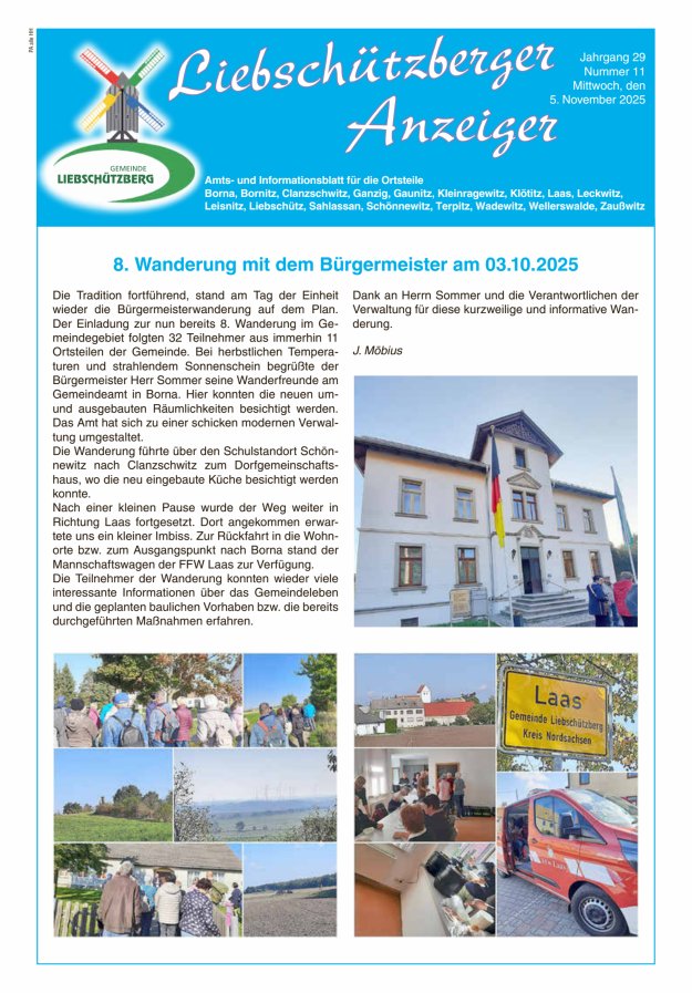 Liebschützberger Anzeiger - Amts- und Informationsblatt Titelblatt 11/2025