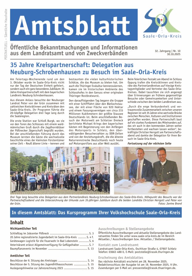 Amtsblatt des Saale-Orla-Kreises Titelblatt 10/2025