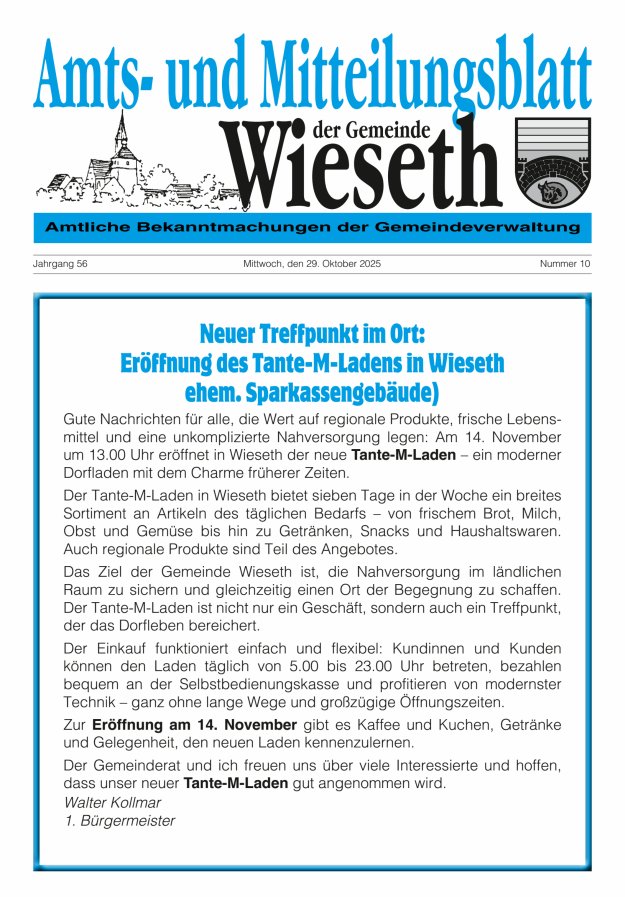 Amts- und Mitteilungsblatt der Gemeinde Wieseth Titelblatt 10/2025