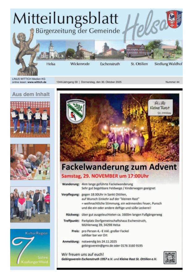Mitteilungsblatt Helsa Titelblatt 44/2025