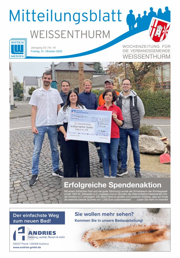 Mitteilungsblatt für den Bereich der Verbandsgemeinde Weißenthurm Titelblatt 44/2025