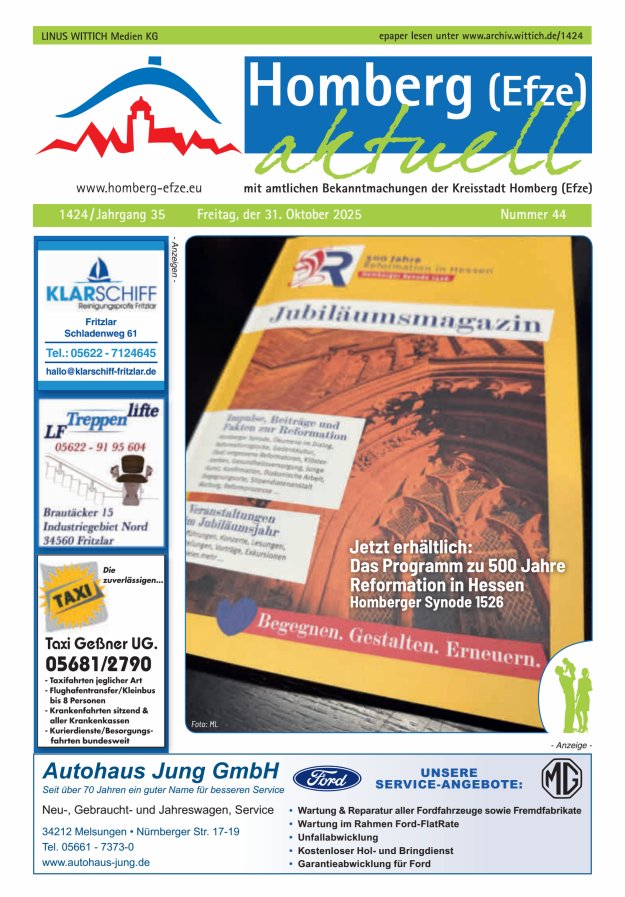 Homberg Efze aktuell Titelblatt 44/2025