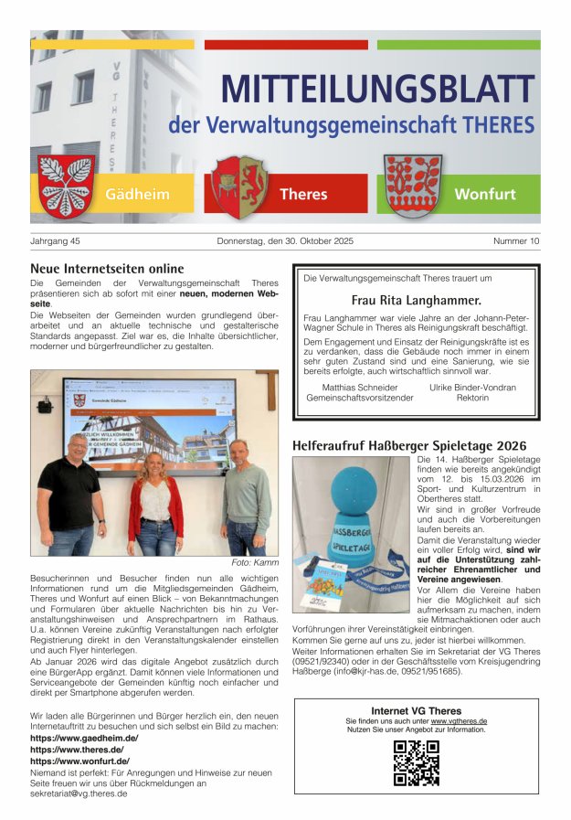 Mitteilungsblatt der Verwaltungsgemeinschaft Theres Titelblatt 10/2025
