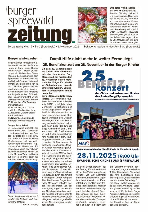 Burger Spreewald Zeitung - Amtsblatt für das Amt Burg (Spreewald) Titelblatt 12/2025