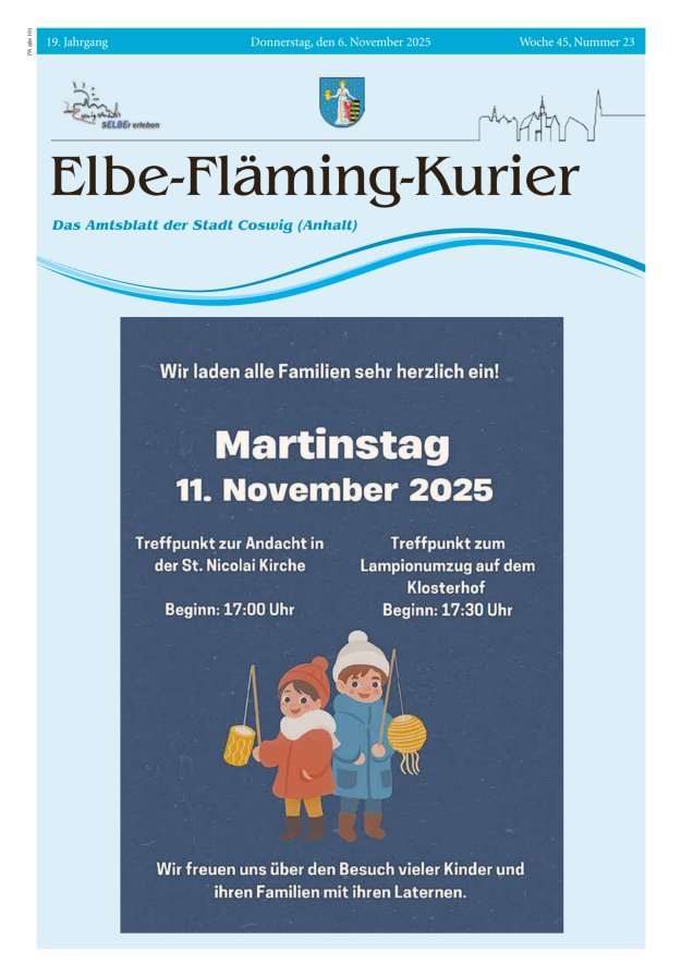 Elbe-Fläming-Kurier Das Amtsblatt der Stadt Coswig (Anhalt) Titelblatt 23/2025