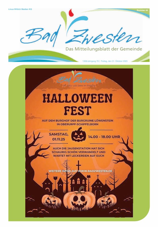 Heimatzeitung Bad Zwesten Titelblatt 44/2025