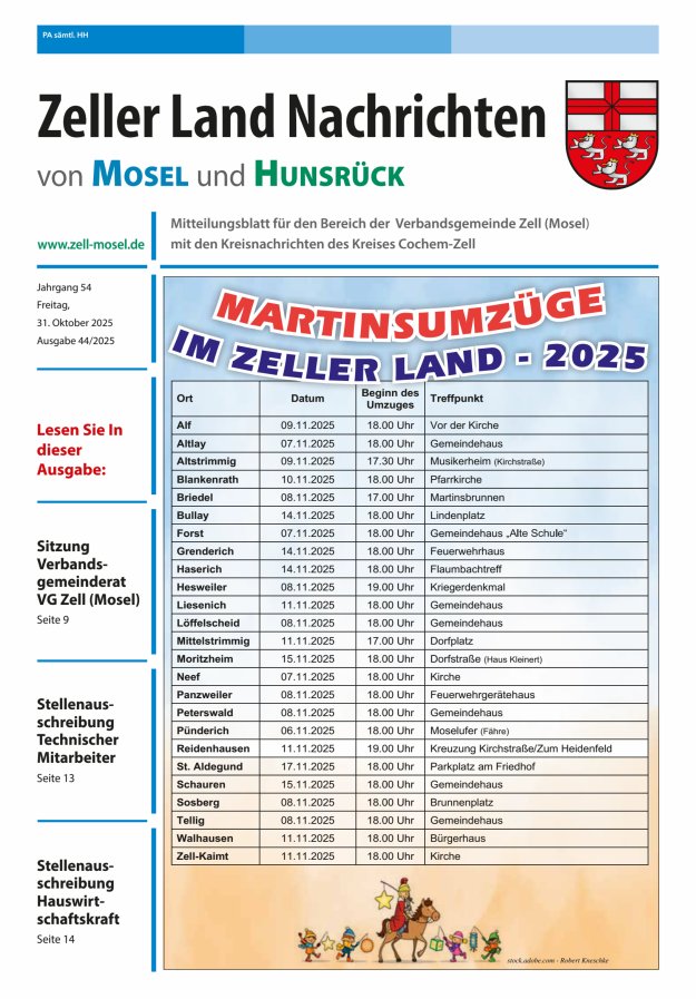 Zeller Land Nachrichten Titelblatt 44/2025