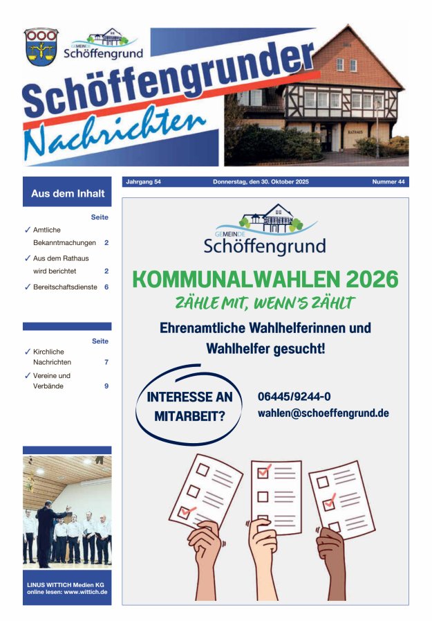 Schöffengrunder Nachrichten Titelblatt 44/2025