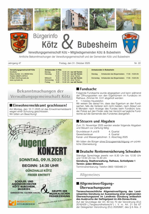 Amtsblatt der VG Kötz und der Mitgliedsgemeinden Titelblatt 22/2025