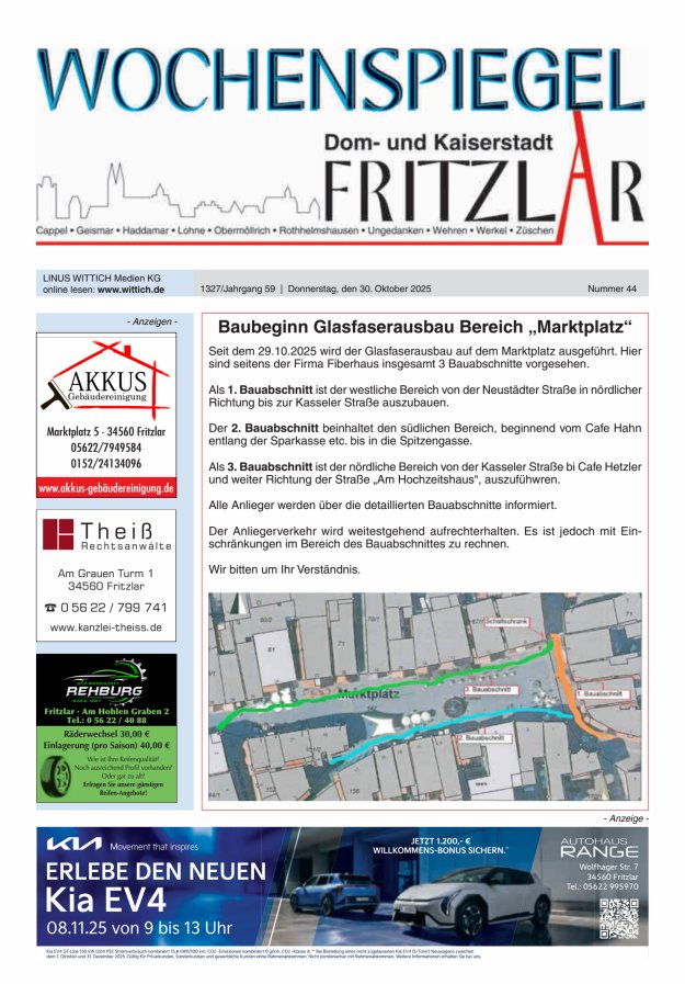 Wochenspiegel Dom- und Kaiserstadt Fritzlar Titelblatt 44/2025
