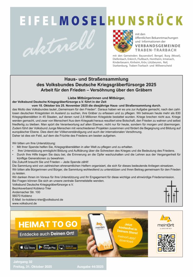 Eifel-Mosel-Hunsrück aktuell VG Traben-Trarbach Titelblatt 44/2025