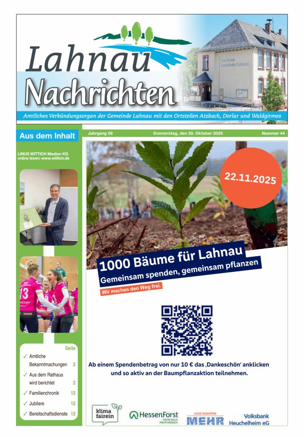 Lahnau Nachrichten Titelblatt 44/2025
