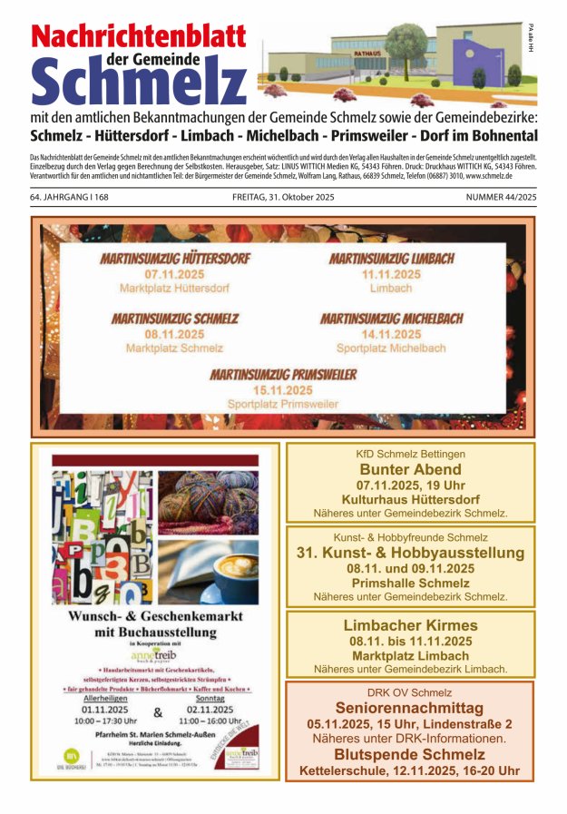 Nachrichtenblatt Schmelz Titelblatt 44/2025
