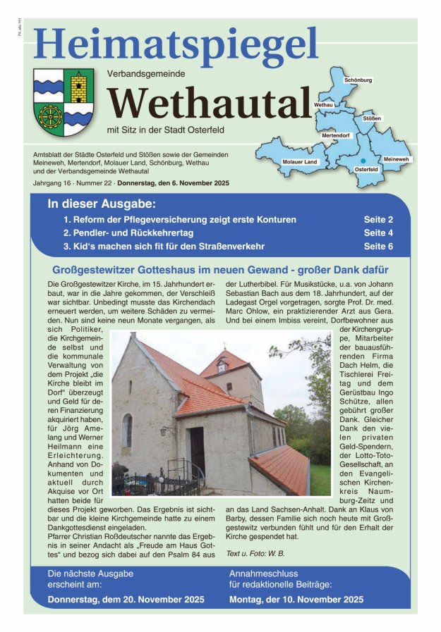 Heimatspiegel Verbandsgemeinde Wethautal mit Sitz in der Stadt Osterfeld Titelblatt 22/2025