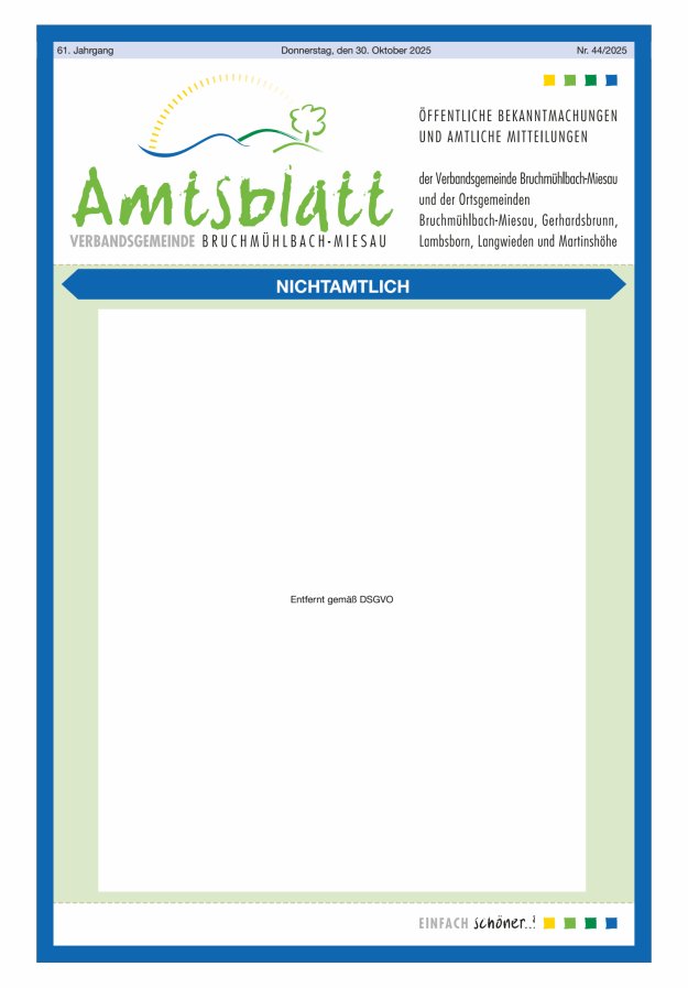Amtsblatt der VG Bruchmühlbach-Miesau Titelblatt 44/2025