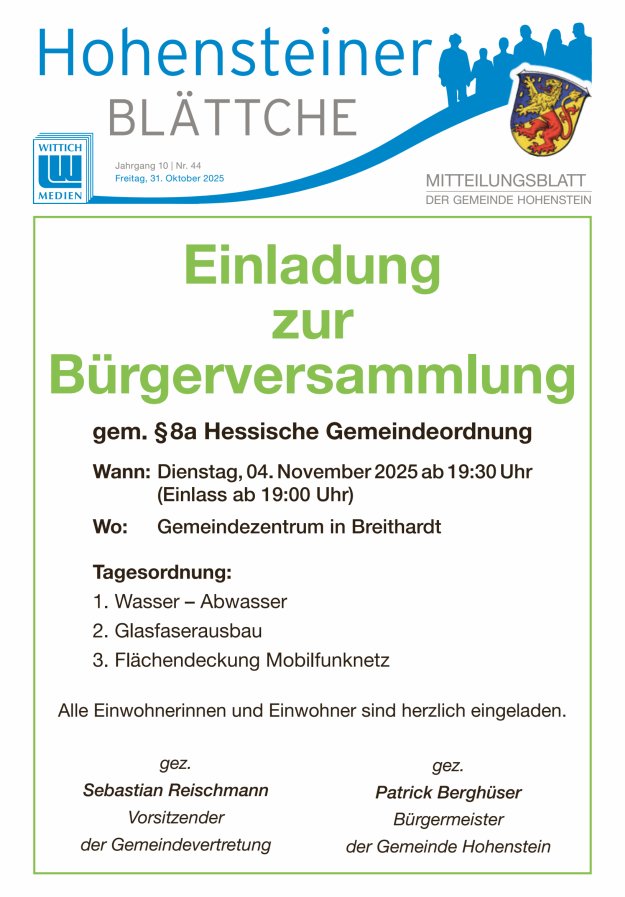 Hohensteiner Blättche Titelblatt 44/2025