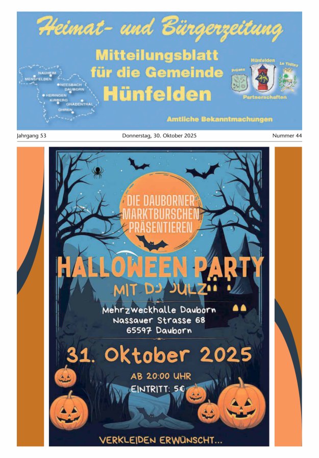 Mitteilungsblatt für die Gemeinde Hünfelden Titelblatt 44/2025
