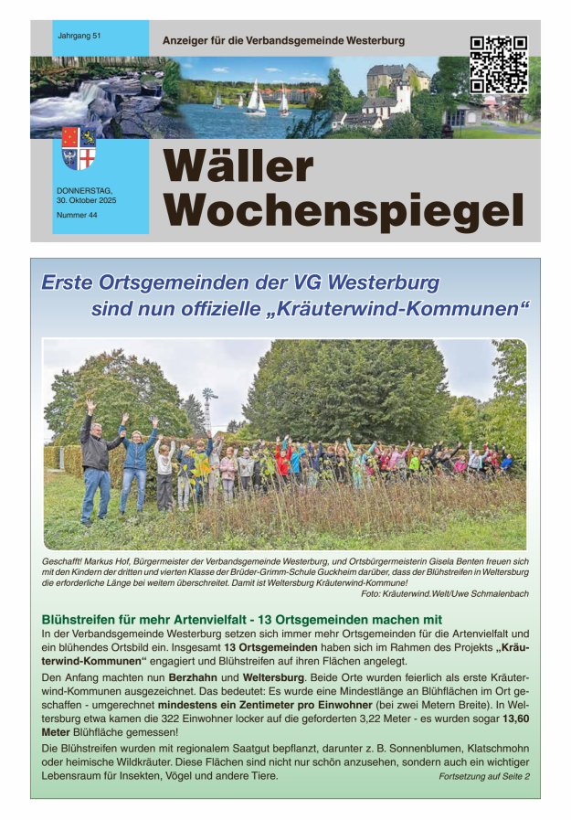 Wäller Wochenspiegel - Anzeiger für die Verbandsgemeinde Westerburg Titelblatt 44/2025