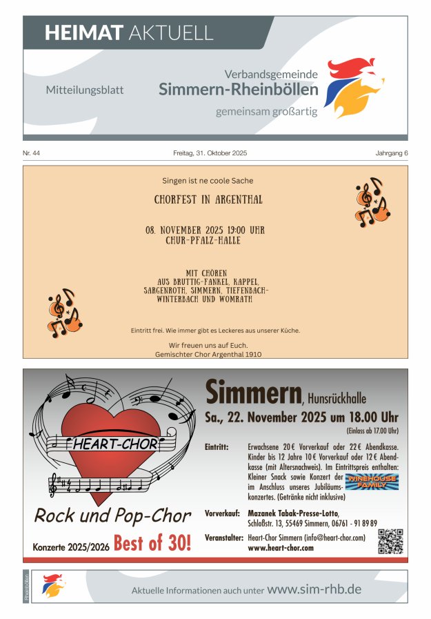 Heimat Aktuell Mitteilungsblatt der VG Simmern-Rheinböllen-Ausg Rheinböllen Titelblatt 44/2025