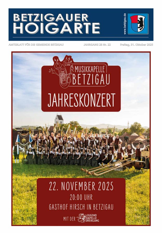Betzigauer Hoigarte Amtsblatt der Gemeinde Betzigau Titelblatt 22/2025