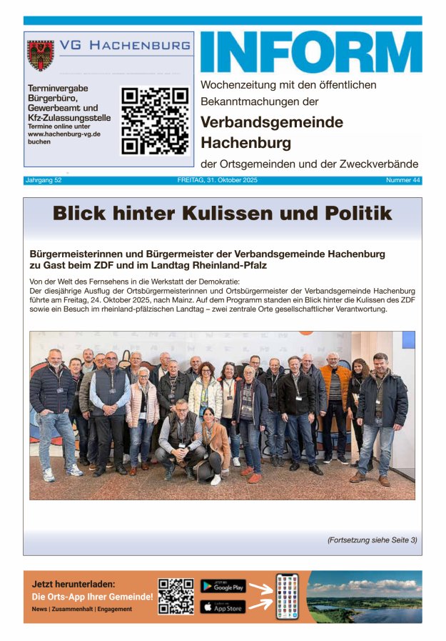 INFORM - Wochenzeitung der Verbandsgemeinde Hachenburg Titelblatt 44/2025