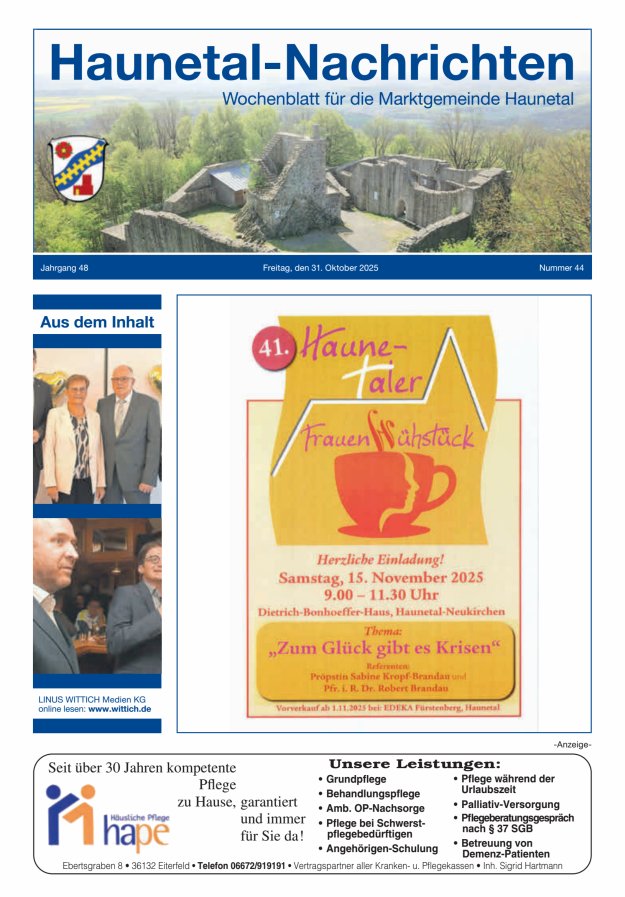Haunetal-Nachrichten Titelblatt 44/2025