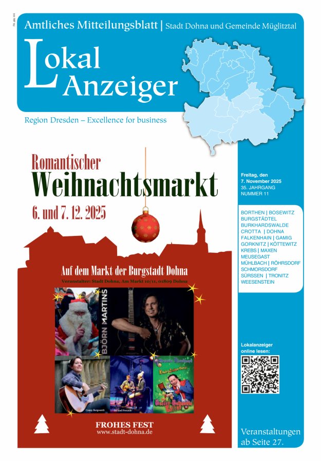 Lokal-Anzeiger – Amtliches Mitteilungsblatt Stadt Dohna und Gemeinde Müglitztal Titelblatt 11/2025