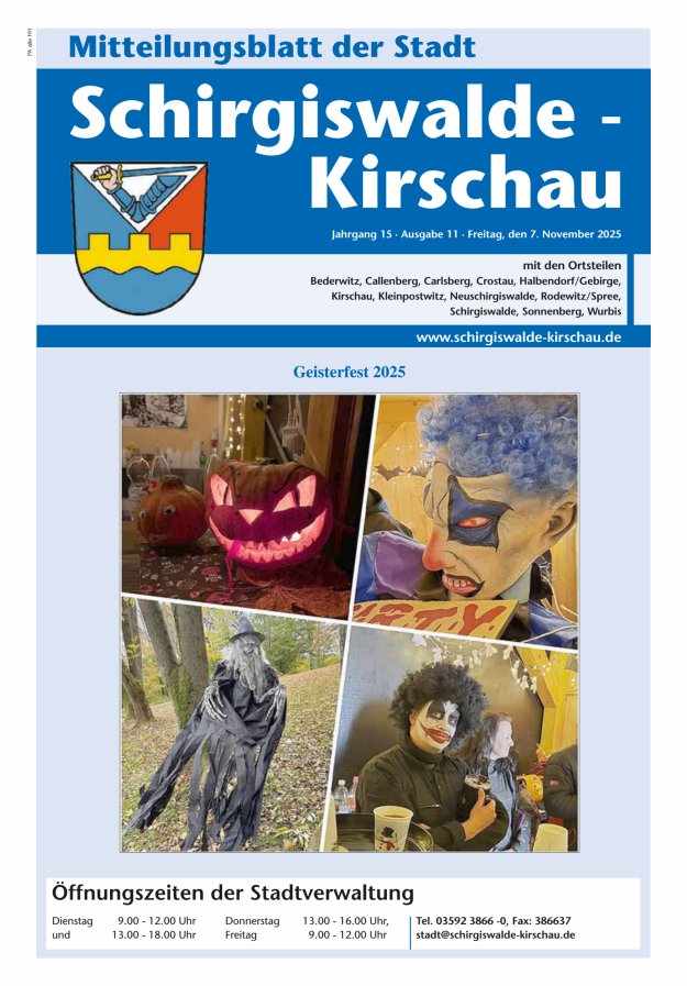Amtliches Mitteilungsblatt der Stadt Schirgiswalde-Kirschau mit den Ortsteilen Titelblatt 11/2025