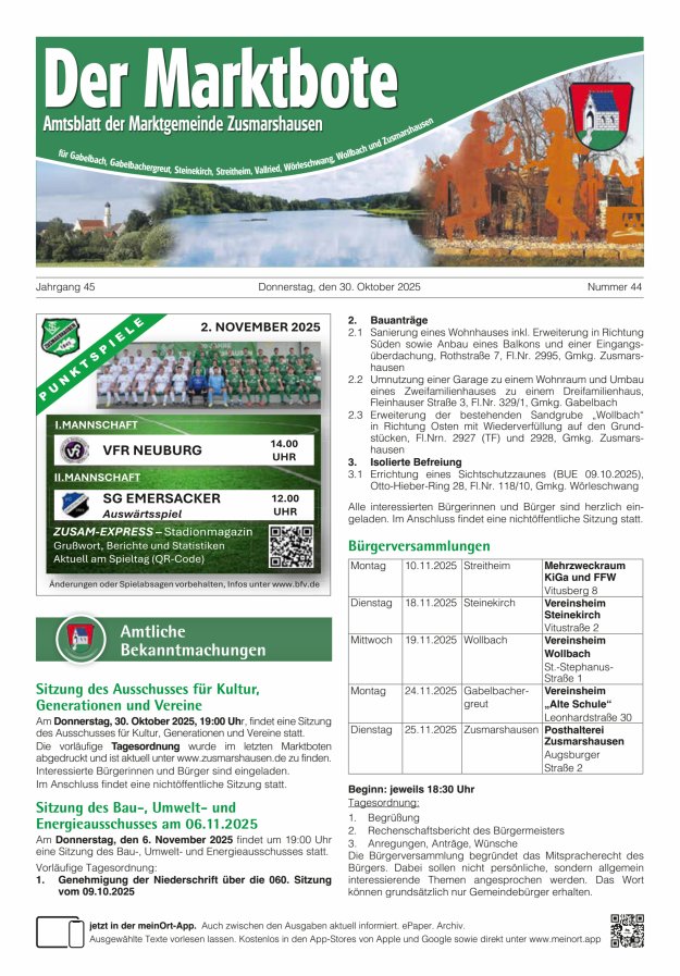 Zusmarshausen - Der Marktbote Titelblatt 44/2025