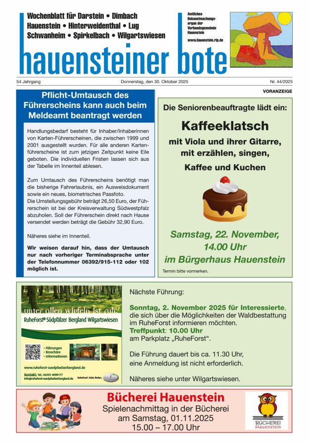 Hauensteiner Bote Titelblatt 44/2025