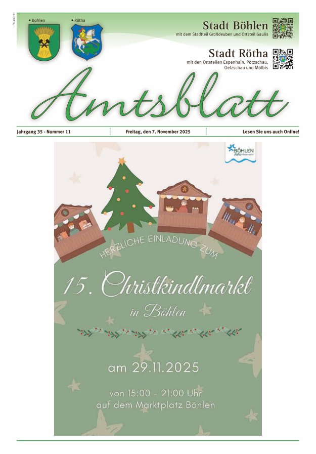 Amtsblatt der Stadt Böhlen Titelblatt 11/2025
