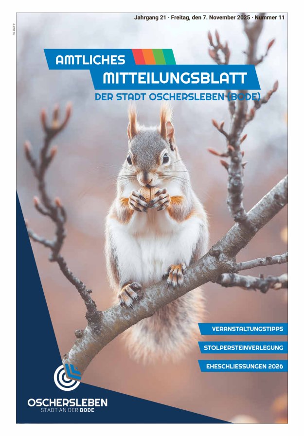 Amtliches Mitteilungsblatt der Stadt Oschersleben (Bode) und ihrer Ortsteile Titelblatt 11/2025
