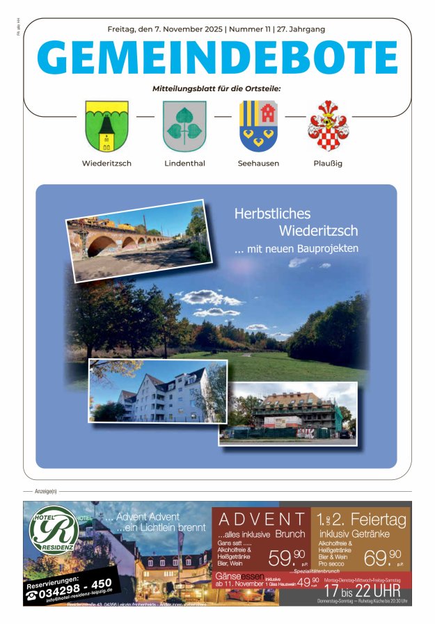 Gemeindebote - Mitteilungsblatt für die Ortsteile Titelblatt 11/2025