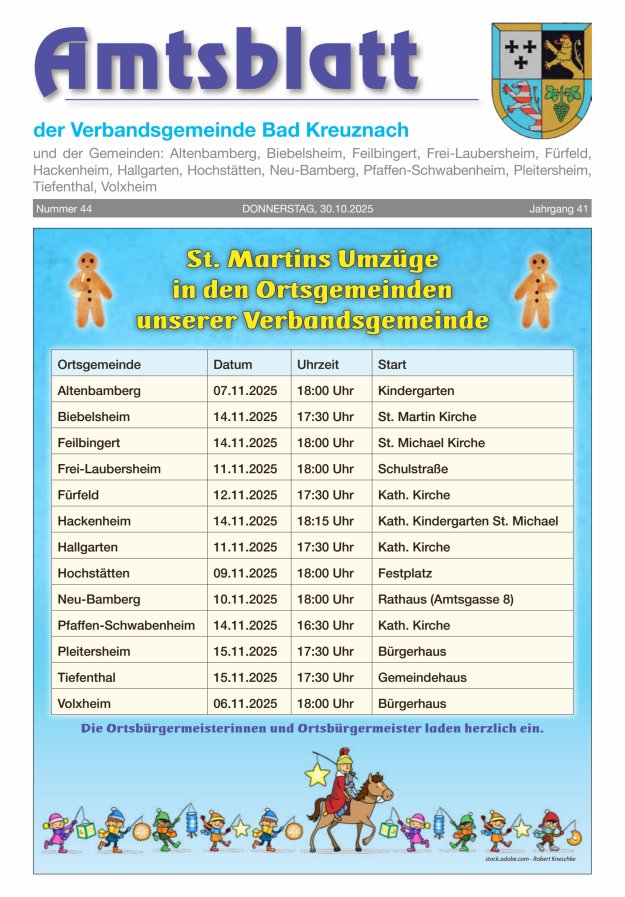 Amtsblatt der Verbandsgemeinde Bad Kreuznach Titelblatt 44/2025