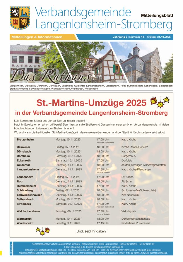 Das Rathaus - MTB d VG Langenlonsheim-Stromberg  Titelblatt 44/2025