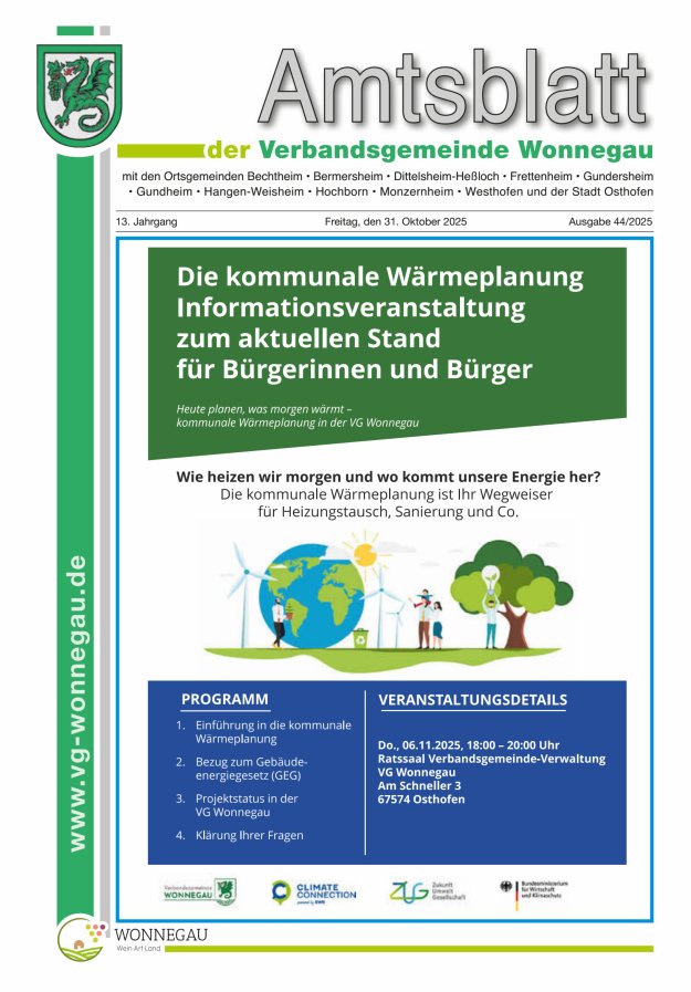 Amtsblatt VG Wonnegau Titelblatt 44/2025