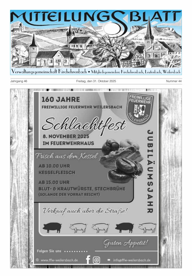 Mitteilungsblatt Verwaltungsgemeinschaft Kirchehrenbach Titelblatt 44/2025