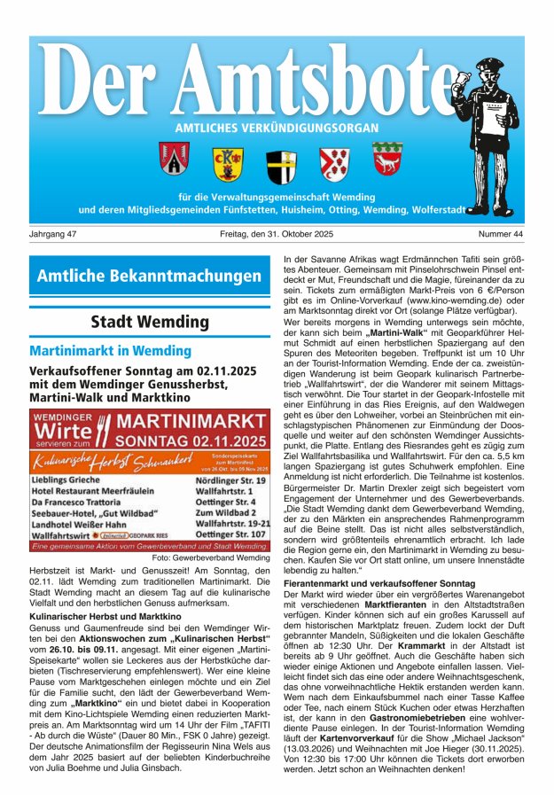 Der Amtsbote - Wemding Verwaltungsgemeinschaft Titelblatt 44/2025