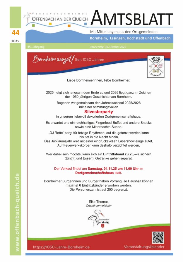 Amtsblatt VG Offenbach an der Queich Titelblatt 44/2025
