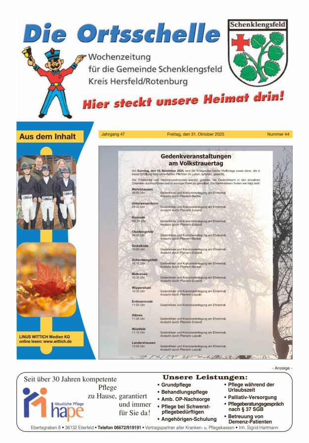 Die Ortsschelle Titelblatt 44/2025