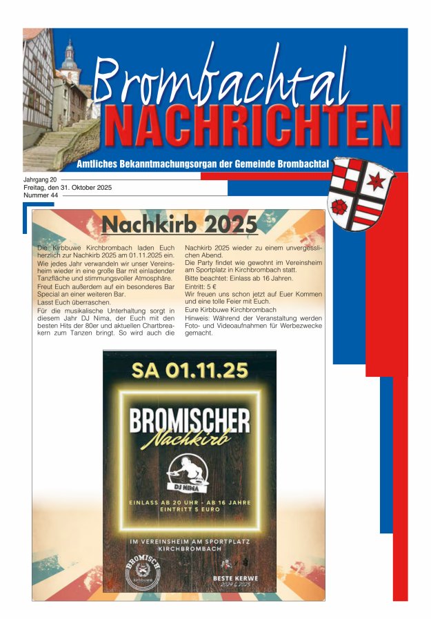 Brombachtal-Nachrichten Amtsblatt der Gemeinde Brombachtal Titelblatt 44/2025