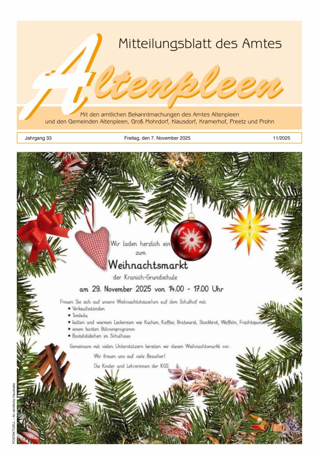 Mitteilungsblatt des Amtes Altenpleen Titelblatt 11/2025