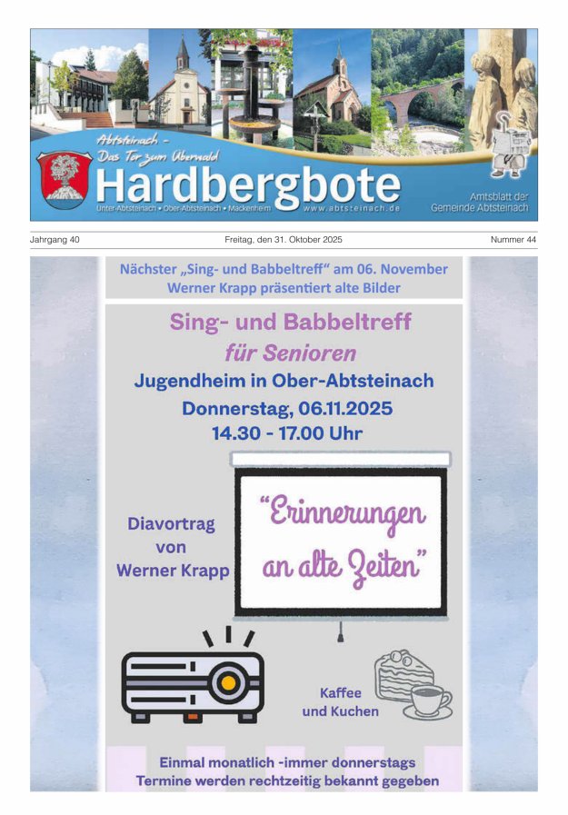 Hardbergbote - Mitteilungsblatt der Gemeinde Abtsteinach Titelblatt 44/2025